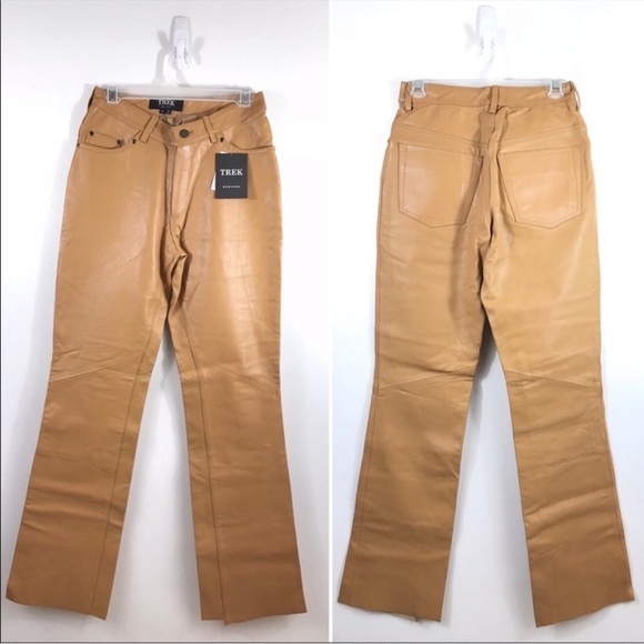 TREK Pants - NWT Trek NY Tan Italian Lamb Genuine Leather Pants Jeans Classic 5-Pockets Sz 6